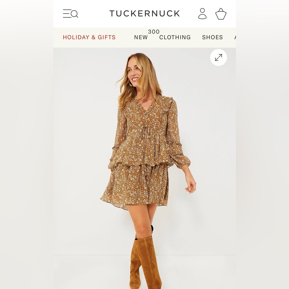 Tuckernuck HYACINTH HOUSEChestnut Floral Long Sleeve Liza Dress, Size M